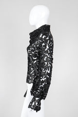 Recess Los Angeles Vintage Sheer Leather Appliqué Mesh Balloon Sleeve Blouse