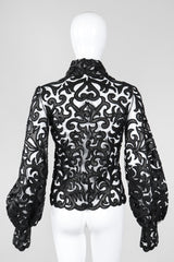 Recess Los Angeles Vintage Sheer Leather Appliqué Mesh Balloon Sleeve Blouse