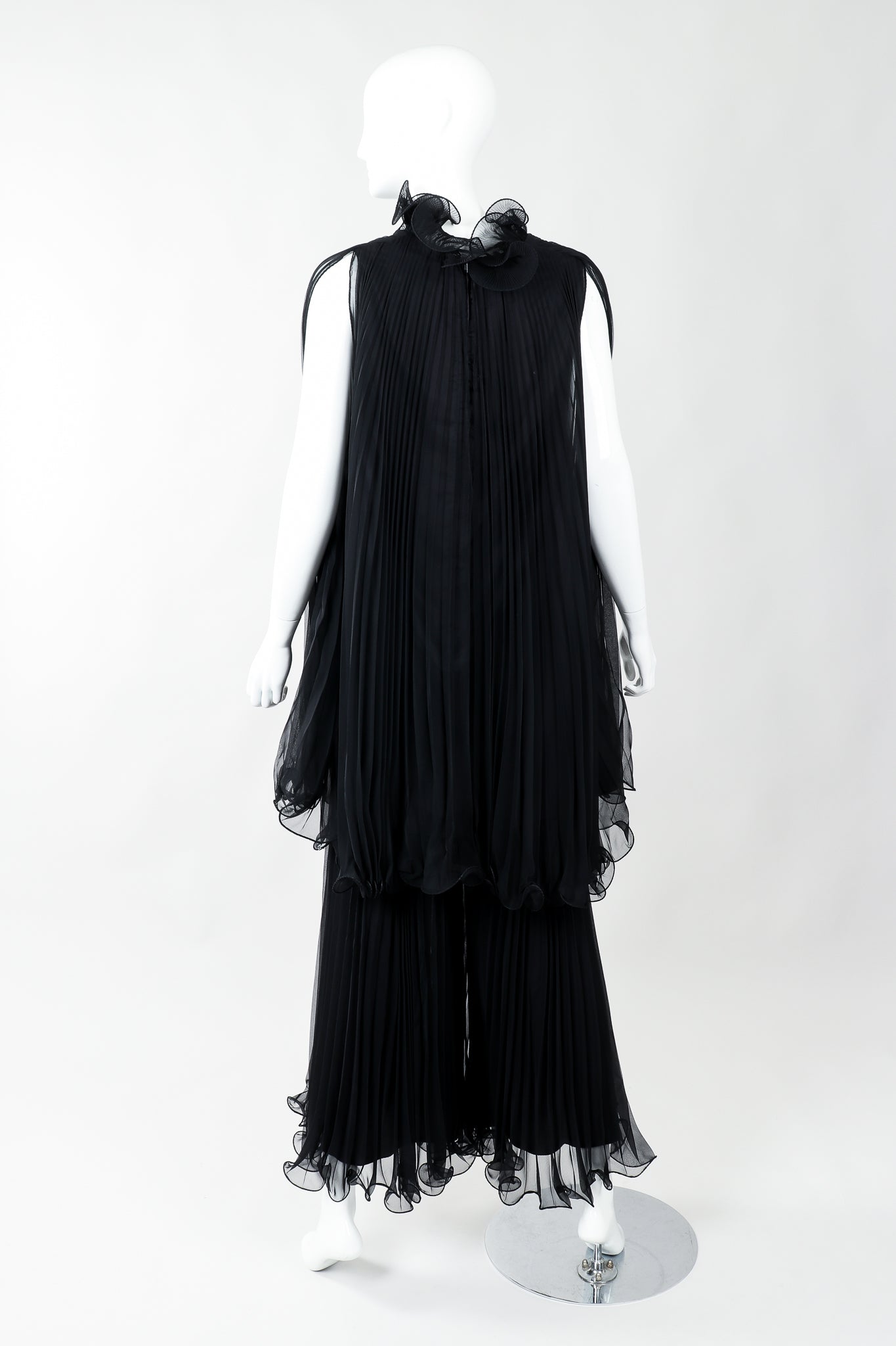 Vintage Bullocks Wilshire Pleated Chiffon Top & Palazzo Pant Set on Mannequin Back at Recess