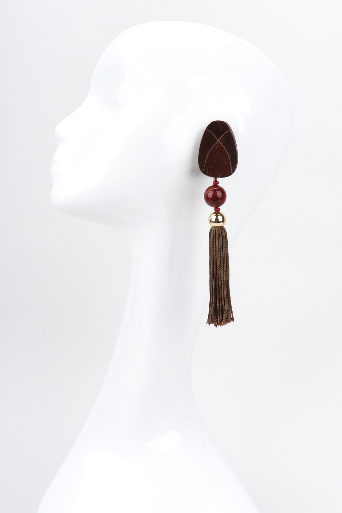 Recess Los Angeles Vintage Rafael Sanchez Coconut Wood Tassel Drop Earrings