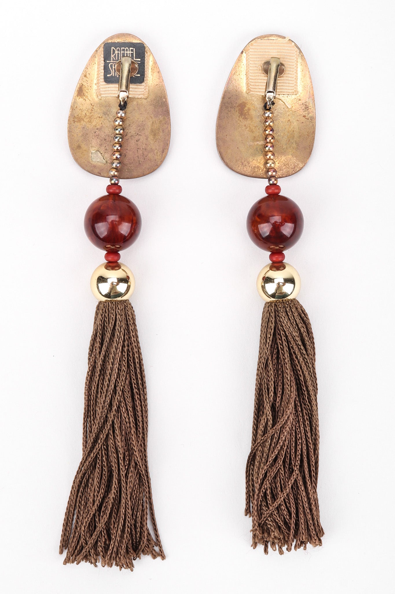 Recess Los Angeles Vintage Rafael Sanchez Coconut Wood Tassel Drop Earrings