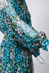 Recess Los Angeles Vintage No Label Silk Chiffron Dress Floral Teal