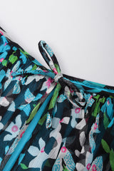 Recess Los Angeles Vintage No Label Silk Chiffron Dress Floral Teal