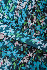 Recess Los Angeles Vintage No Label Silk Chiffron Dress Floral Teal