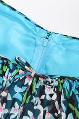 Recess Los Angeles Vintage No Label Silk Chiffron Dress Floral Teal