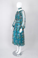 Recess Los Angeles Vintage No Label Silk Chiffron Dress Floral Teal