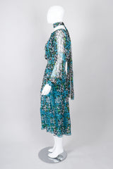 Recess Los Angeles Vintage No Label Silk Chiffron Dress Floral Teal