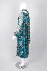 Recess Los Angeles Vintage No Label Silk Chiffron Dress Floral Teal