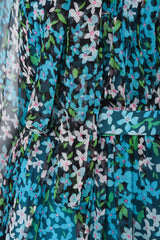 Recess Los Angeles Vintage No Label Silk Chiffron Dress Floral Teal