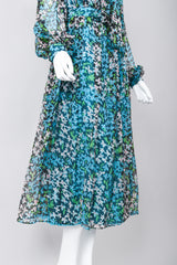 Recess Los Angeles Vintage No Label Silk Chiffron Dress Floral Teal