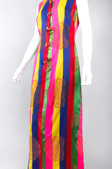 Vintage No Label Multicolor Rainbow Striped Mandarin Collar Frog Closures Embossed Asian Print