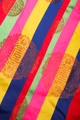 Vintage No Label Multicolor Rainbow Striped Mandarin Collar Frog Closures Embossed Asian Print