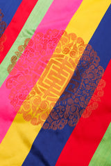 Vintage No Label Multicolor Rainbow Striped Mandarin Collar Frog Closures Embossed Asian Print