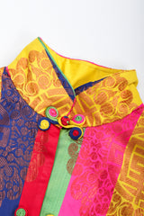 Vintage No Label Multicolor Rainbow Striped Mandarin Collar Frog Closures Embossed Asian Print