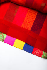 Vintage No Label Multicolor Rainbow Striped Mandarin Collar Frog Closures Embossed Asian Print