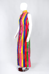 Vintage No Label Multicolor Rainbow Striped Mandarin Collar Frog Closures Embossed Asian Print