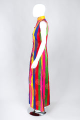 Vintage No Label Multicolor Rainbow Striped Mandarin Collar Frog Closures Embossed Asian Print