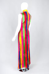 Vintage No Label Multicolor Rainbow Striped Mandarin Collar Frog Closures Embossed Asian Print