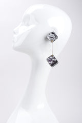 Recess Los Angeles Vintage Marbleized Lucite Cube Drop Purple Silver Earrings Inner Painted Thin Silver Chain