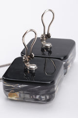 Recess Los Angeles Vintage Marbleized Lucite Cube Drop Purple Silver Earrings Inner Painted Thin Silver Chain