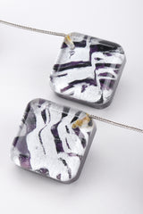 Recess Los Angeles Vintage Marbleized Lucite Cube Drop Purple Silver Earrings Inner Painted Thin Silver Chain