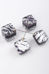 Recess Los Angeles Vintage Marbleized Lucite Cube Drop Purple Silver Earrings Inner Painted Thin Silver Chain