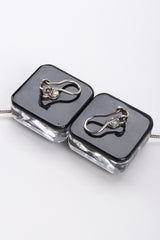 Recess Los Angeles Vintage Marbleized Lucite Cube Drop Purple Silver Earrings Inner Painted Thin Silver Chain