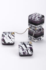 Recess Los Angeles Vintage Marbleized Lucite Cube Drop Purple Silver Earrings Inner Painted Thin Silver Chain