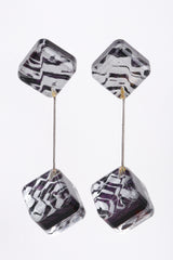 Recess Los Angeles Vintage Marbleized Lucite Cube Drop Purple Silver Earrings Inner Painted Thin Silver Chain