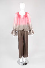 Recess Los Angeles Vintage Unlabeled Bill Blass Neapolitan Silk Chiffon Blouse and Pant Set