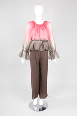 Recess Los Angeles Vintage Unlabeled Bill Blass Neapolitan Silk Chiffon Blouse and Pant Set