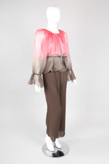 Recess Los Angeles Vintage Unlabeled Bill Blass Neapolitan Silk Chiffon Blouse and Pant Set