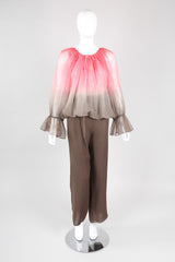 Recess Los Angeles Vintage Unlabeled Bill Blass Neapolitan Silk Chiffon Blouse and Pant Set