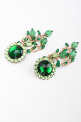 Recess Los Angeles Vintage Unsigned Green Envy Crystal Gem Filigree Chandelier Earrings