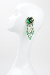Recess Los Angeles Vintage Unsigned Green Envy Crystal Gem Filigree Chandelier Earrings