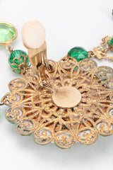 Recess Los Angeles Vintage Unsigned Green Envy Crystal Gem Filigree Chandelier Earrings