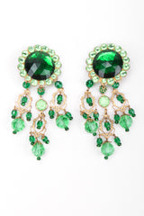 Recess Los Angeles Vintage Unsigned Green Envy Crystal Gem Filigree Chandelier Earrings