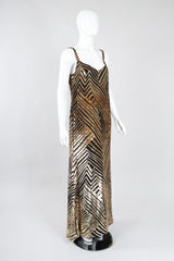 Recess Los Angeles Vintage Deco Gold Velvet Lamé Maxi Slipdress