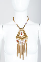 Vintage Unsigned Hammered Fringe Plate Necklace on Mannequin front at Recess Los Angeles