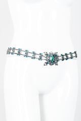 Vintage Unsigned Juliana Crystal Mermaid Metal Lace Belt on mannequin