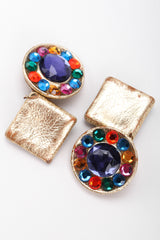 Recess Los Angeles Vintage Unsigned Rainbow Crystal Leather Lamé Drop Earrings