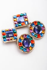 Recess Los Angeles Vintage Unsigned Rainbow Crystal Leather Lamé Drop Earrings