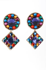 Recess Los Angeles Vintage Unsigned Rainbow Crystal Leather Lamé Drop Earrings