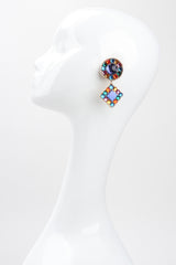Recess Los Angeles Vintage Unsigned Rainbow Crystal Leather Lamé Drop Earrings
