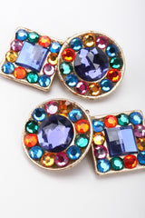 Recess Los Angeles Vintage Unsigned Rainbow Crystal Leather Lamé Drop Earrings