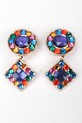 Recess Los Angeles Vintage Unsigned Rainbow Crystal Leather Lamé Drop Earrings