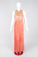 Recess Los Angeles Vintage Mary McFadden Beaded Sequined Phoenix Feather Halter Gown