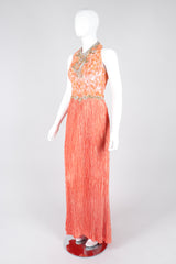 Recess Los Angeles Vintage Mary McFadden Beaded Sequined Phoenix Feather Halter Gown