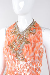 Recess Los Angeles Vintage Mary McFadden Beaded Sequined Phoenix Feather Halter Gown