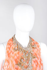 Recess Los Angeles Vintage Mary McFadden Beaded Sequined Phoenix Feather Halter Gown